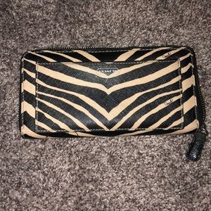 Coach zebra print accordion zip wallet